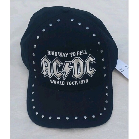 AC/DC Hat Black Studded Snapback Cap Highway To Hell World Tour 1979 Band NWT - Picture 1 of 4